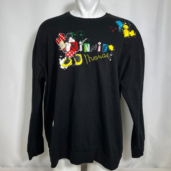 Disney Other - Disney Minnie Mouse Paint Splatter Embroidered Black Sweatshirt Women's 3X